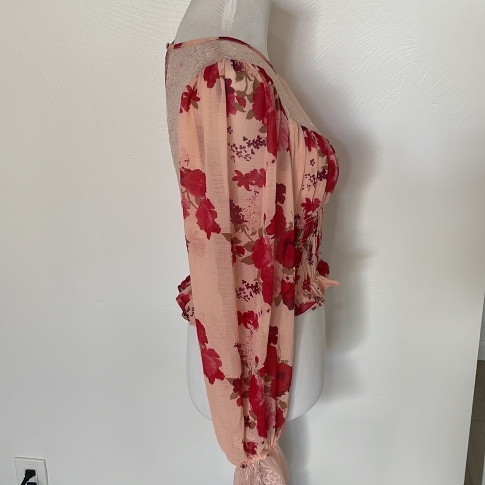 NWT Free People Daphne Floral lace long sleeve blouse feminine croquette boho - Picture 8 of 11